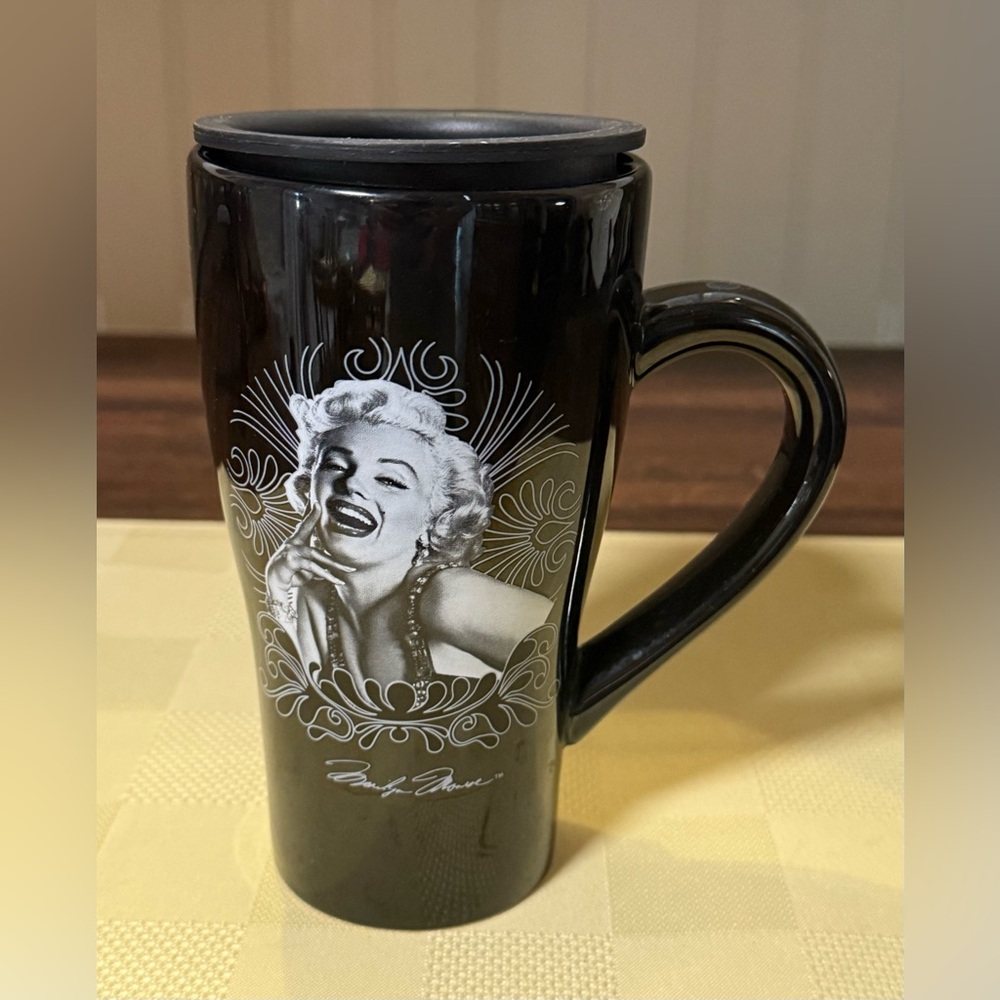 Tall Marilyn Monroe Ceramic Travel Mug With Lid I Just Want To Be Wonderful 6”